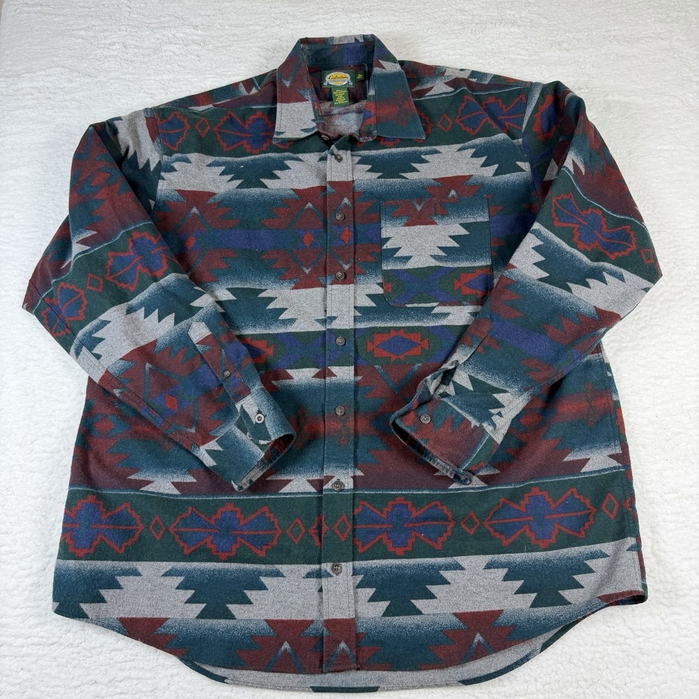 Cabelas Mens XL Tall Southwestern Aztec Flannel Shirt Western Geometric Cotton